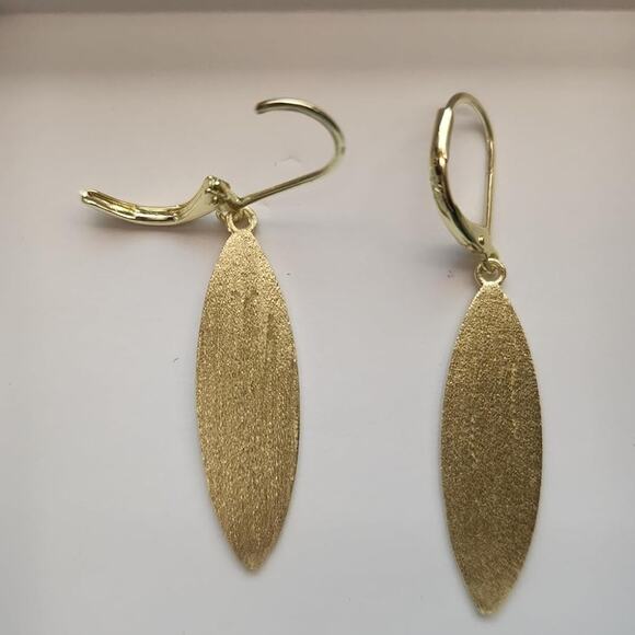 14K Gold Plated  Leaf Dangle Drop Leverback Earrings for Women Jewelry - Picture 5 of 5